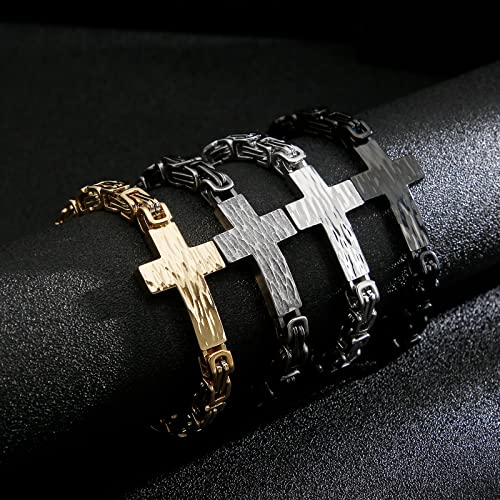 FYNSBLE Cross Bracelet for Men,Stainless Steel Christian Cross Bracelet Byzantine Chain Jewelry for Men by FYNSBLE - Image 4