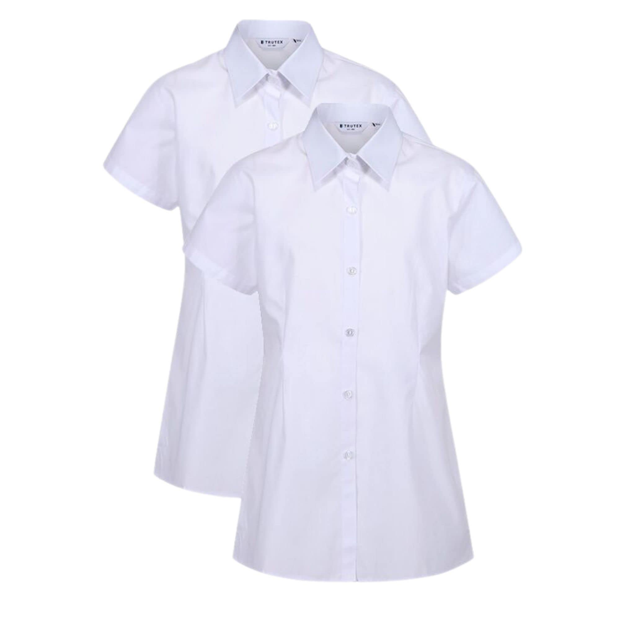 Trutex Basics 2 Pack Girls Short Sleeve School Shirts (3-16+ Years). Regular Fit Girls School Blouses, White Shirts for Girls, Easy Iron Girls White School Shirts - Genuine School Uniform