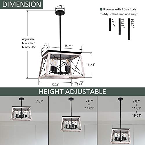 image for Luupyia Farmhouse Pendant Light Fixture, 4-Lights, Adjustable, Rectang