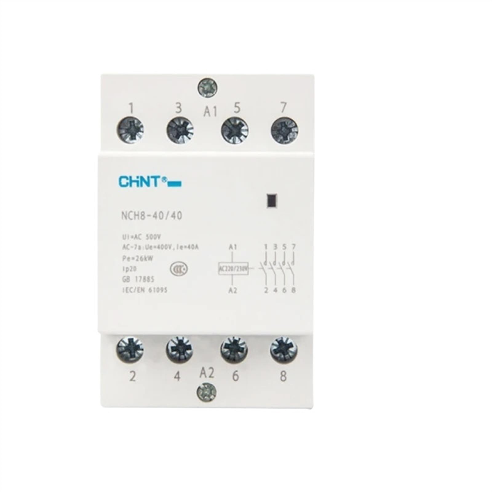 RCGKNNMUZ NCH8 3-Phase Din Rail Household AC Contactor 220V 500V~ 40A/63A 4NO/2NO2NC Contactor(4p 40a 4no)
