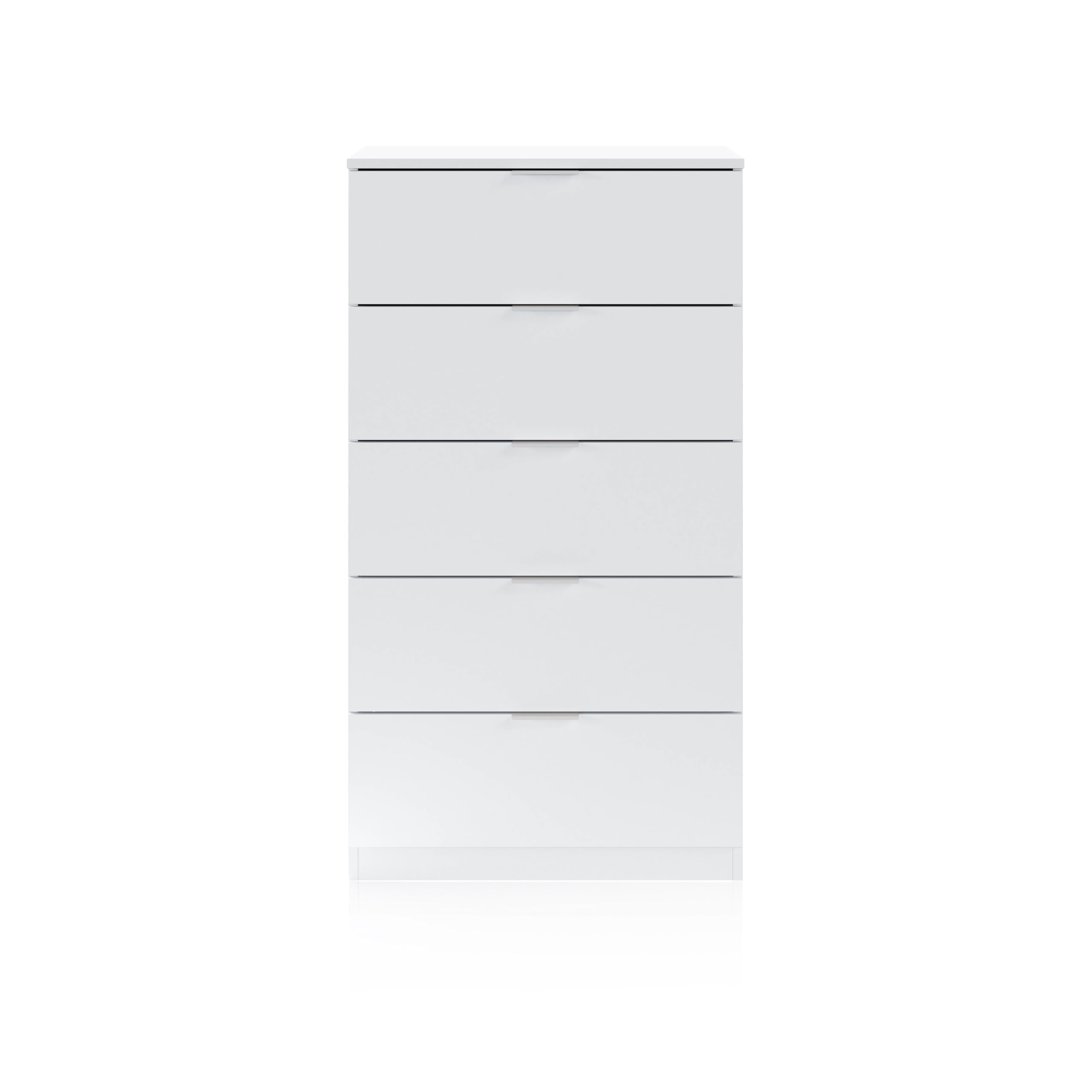 duehome | Comoda de 5 Cajones para Dormitorio, Modelo Akari, Acabado en Blanco Artik, Medidas: 60 cm (Largo) x 110 cm (Alto) x 40 cm (Fondo)