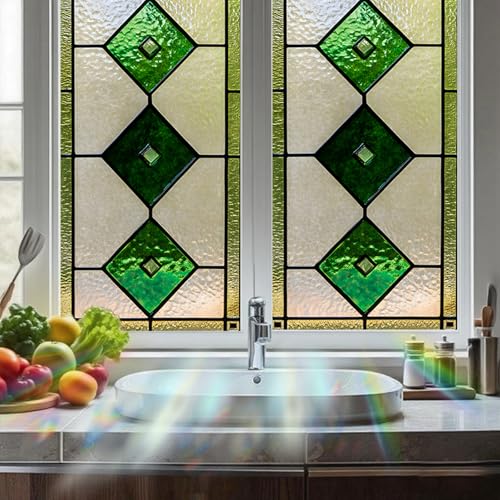 Image of Nuxovilar Green Diamond Window Film, 17.7x39.4inch | Gradient Diamond Pattern Static Cling for Home & Decor (Sparkle)