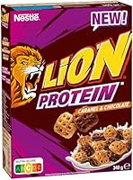 Nestlé LION Protein Cereals, Schoko Cerealien mit Karamell, 37% Vollkorn und Protein, Frühstücksflocken mit Vitaminen & Mineralstoffen, 1er Pack (1 x 340g)