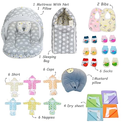 Image of Infantbond 72 in 1 New Born Baby Summer Complete Daily Items Combo | Baby Gift Set | New Born Gift set | Infant Combo set | Baby Hospital Bag for Newborn | New Born Essentials | Infant Clothes (0-6 Months) (Grey Ship)