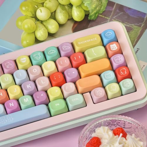Juego de teclas PBT de 132 piezas coloridas con patrón sublimado en 5 superficies 4