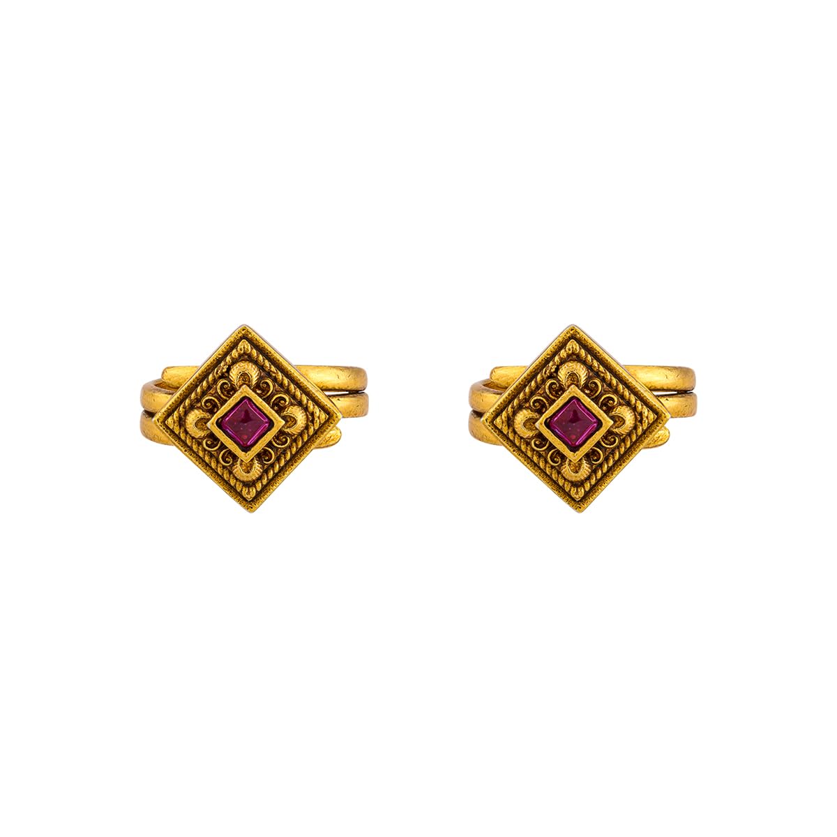 kushal's Fashion Jewellery Ruby Gold Plated Antique Adjustable Toe Rings for Women | Festive, Bridal & Occasion Wear - 463471-picture-37