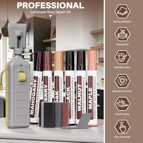 Image of Vinyl Laminate Hardwood Floor Repair Kit -6 Colors Floor Wax Wood Furniture Touch Up Marker Restore Any Scratches, Stains, Cracks, Hole for Floor, Door, Cabinet