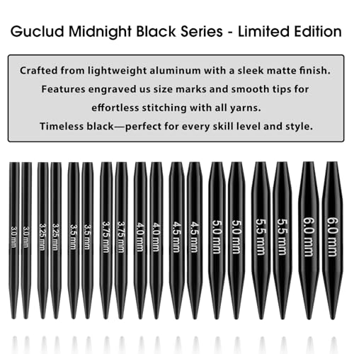 Image of Guclud Interchangeable Circular Knitting Needle Set, 2-Inch Shorties Knitting Needles for Short Sock Knitting, Sizes US 2.5, 3, 4, 5, 6, 7, 8, 9, 10 with Small Cables, Accessories and Case, 9-Pairs