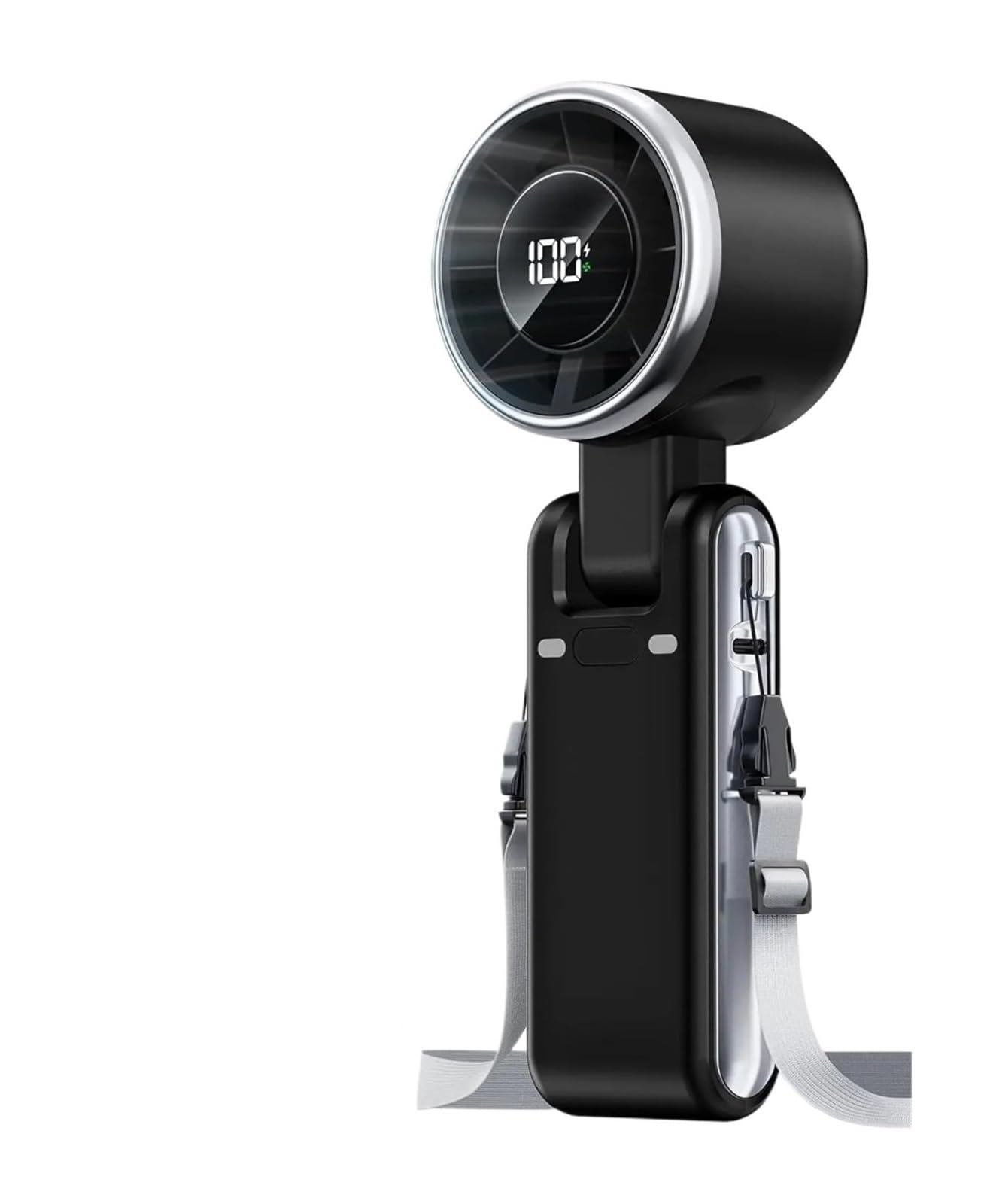 Generico Ventilatore turbo portatile for il campeggio | Display digitale ad alta velocità, ricaricabile tramite USB, pieghevole, da tavolo/sospeso(Black)