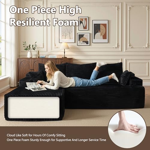 Image of HOOOWOOO Plush L Shaped Sectional Couch,97 inch Assembly Free Modern Minimalist Sofa,Boneless Corner Couch in A Box for Apartment Renting House Office(Left Chaise Black)