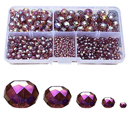 Image of Chengmu Purple Rondelle Glass Beads for Jewelry Making, Faceted Briolette Crytal Spacer Beads for Bracelet Necklace Earring (2mm 4mm 6mm 8mm 10mm Mixed Sizes, 1000pcs)