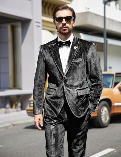 MAGE MALE Mens Suits Velvet Tuxedo Suit Set Slim Fit 2 Piece Luxurious Party Dinner Jacket Pants with Bow Tie - Image 6