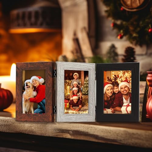 Image of Qunclay 5x7 Inch 3 Picture Frame, Hinged Trifold Tabletop Display