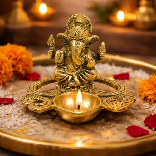 Image of CraftVatika Ganesha Idol with Diya Stand, Ganesha Diya Deepak Oil Lamp, Festival Return Gift for Woman Diwali Wedding Anniversary Housewarming Gifts for Ladies Guest Family Home Decoration Items