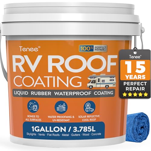 1 Gallon RV Roof Sealant RV Roof Coating White Professional Grade Liquid Rubber Solar Reflective Waterproof Sealant for Leak Repair on Camper Trailer & Motorhome Roofs (Fits EPDM TPO Fiberglass)