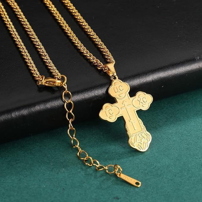 Orthodox Cross Necklace for Men Jesus Christ Orthodox Crucifix Pendant Stainless Steel Religious Christian Jewelry Birthday Gift - Image 2