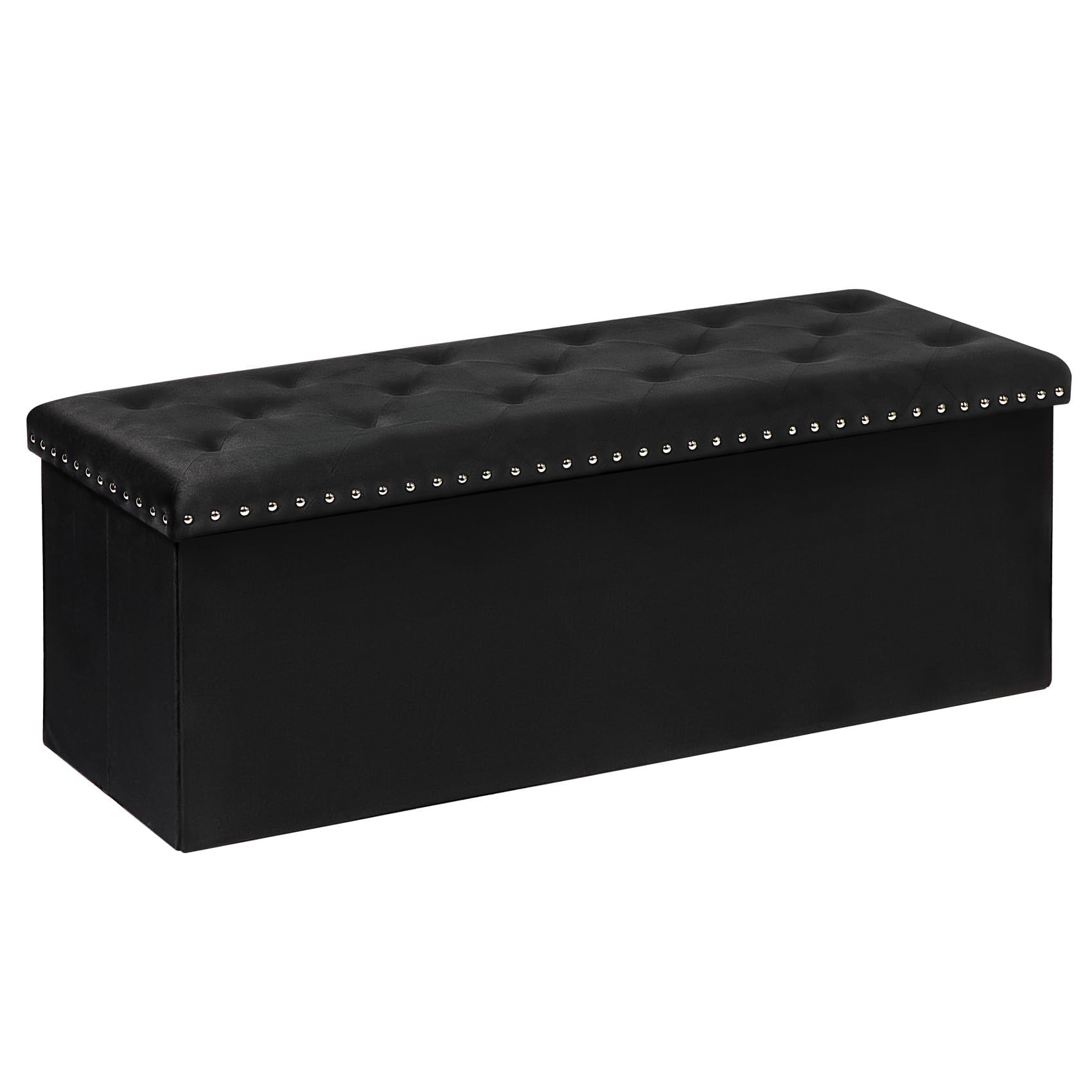 Bonlife Velvet Ottoman with Storage,Extra Large Storage Box with Lids,Folding Bench Seat,Footstool for Living Room,Bedroom,Corridor,Black,110X40X40cm — image 1