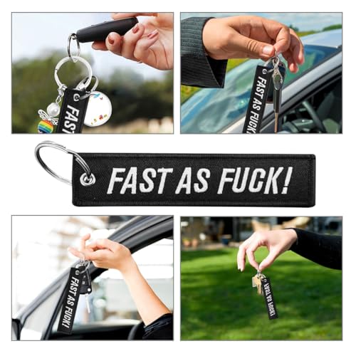 Image of Personalized Keychain, Embroidery Double Sided Key Chain Tag, Customized Car Scooter Key Chain Luggage Tag for Men (FAST AS FUCK, 2PCS)