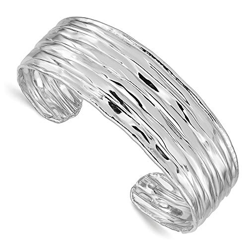 Solid 925 Sterling Silver Textured Cuff Bangle Bracelet