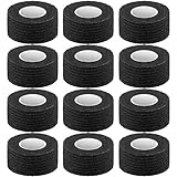 Pangda 12 Pieces Adhesive Bandage Wrap Stretch Self-Adherent Tape for Sports, Wrist, Ankle, 5 Yards Each (1 Inch, Black)