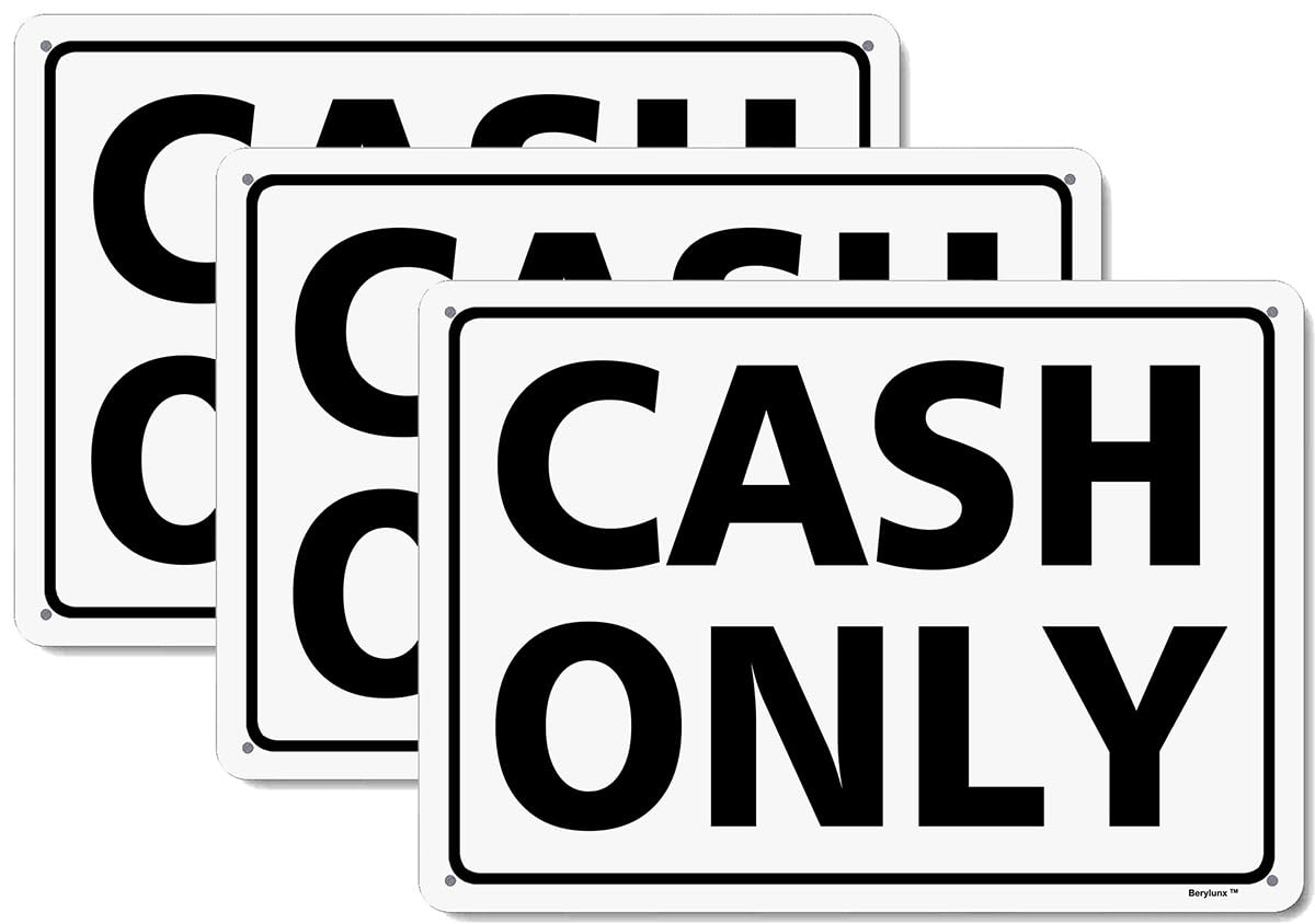 3 Pack 12"x8" Cash Only White Background Black Rust Free Aluminum, Fade Resistant Metal Signs for Business for Home for Door Outdoor