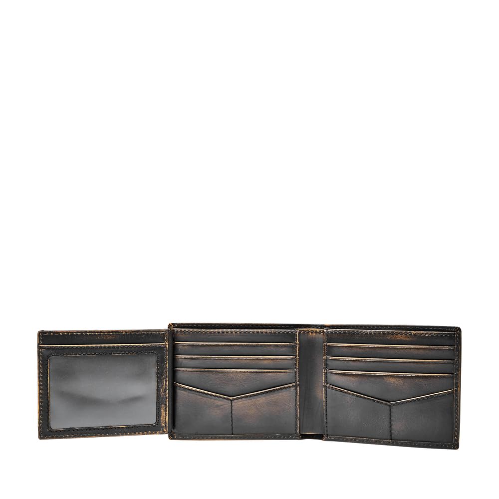Fossil Men's Derrick Leather RFID-Blocking Bifold with Flip ID Wallet, Dark Brown, (Model: ML3681201