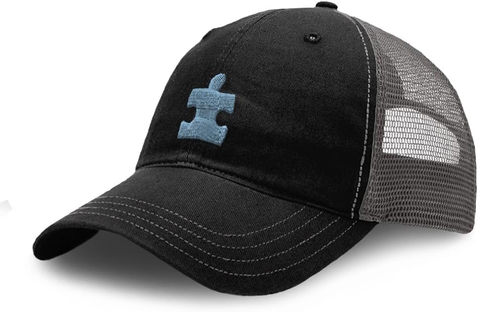 Richardson Soft Mesh Cap Hat Embroidered Autism Puzzle Embroidery Trucker Hats for Men & Women Cotton