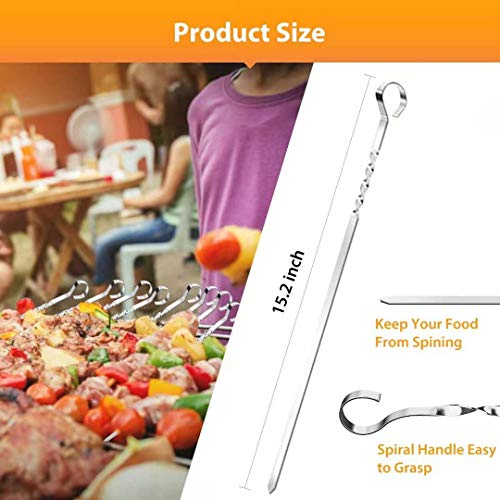 Kabob Skewers, Aidoit 40 Pcs 15.2 Inch Flat Metal Bbq Barbecue Skewer Stainless Steel Shish Kebob Sticks Wide Reusable Grilling Skewers Set For Meat Shrimp Chicken Vegetable #TOP1