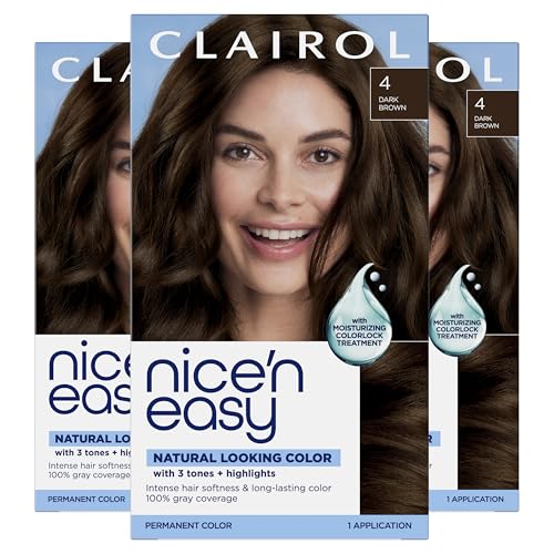 Clairol Nice'n Easy Permanent Hair Dye, 4 Dark Brown Hair Color, Pack of 3
