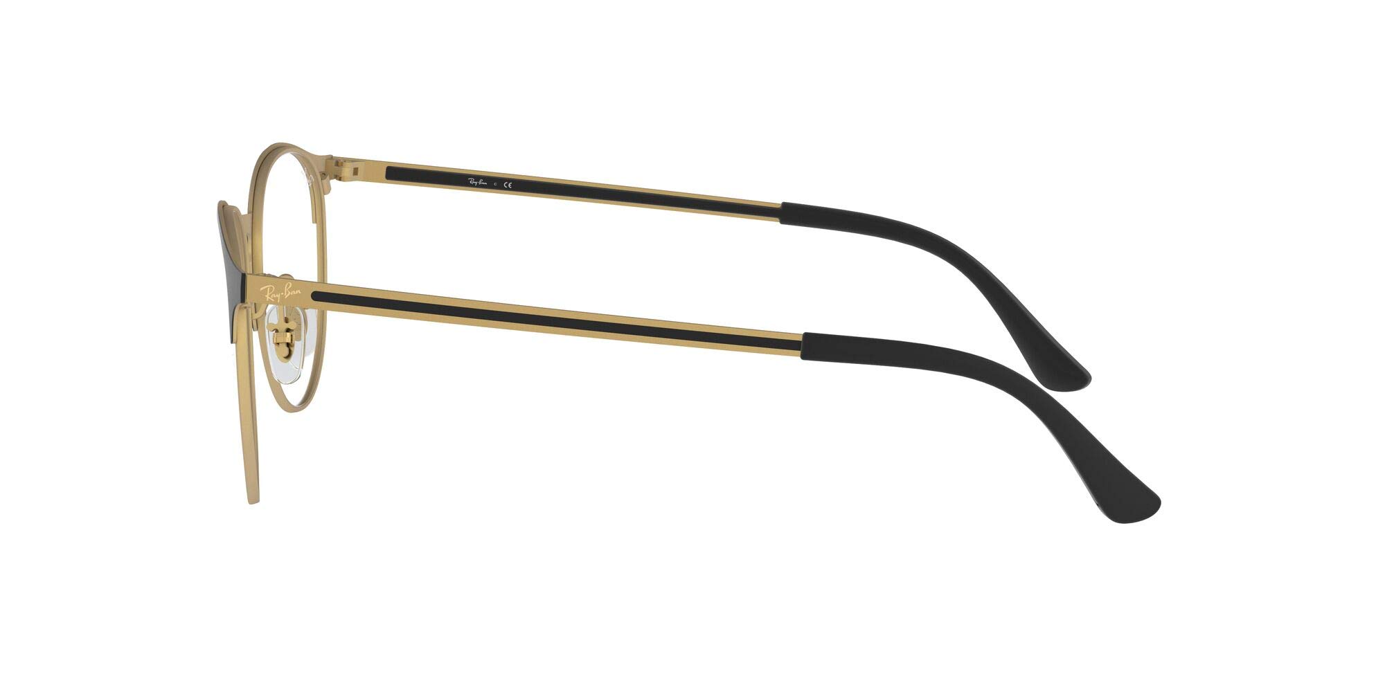Ray-Ban Rx6375 metalowe okrągłe oprawki do okularów korekcyjnych, Czarny matowy na gumowym złotym/soczewce demonstracyjnej, 53 mm