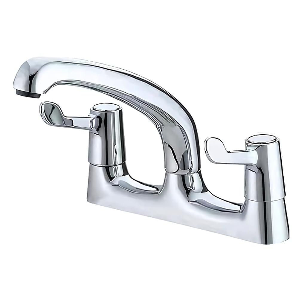 Deck Mounted Kitchen Mono Sink Mixer - Double Knob Brass Chrome Finish, Stylish and Durable