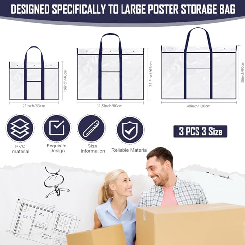 Image of Windyun 3 Pcs Large Poster Storage Bag 48 x 36 Inches 31.5 x 25.5 Inches 19 x 25 Inches Bulletin Board Holder Classroom Organization and Storage Poster Storage Container Art Portfolio Case