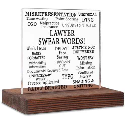 Lawyer Swear Words Desk Sign Gift for Attorneys, Legal Assistants, Paralegals, Funny Office Decor for Law Firms, Courtroom Humor, Farewell or Retirement Present, Acrylic Plaque SKT258