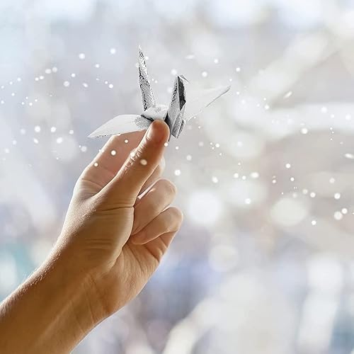 Miniatura 3 de 100 grúas de papel de origami iridiscentes plateadas de 3.94 pulgadas, plegadas, 1000 grúas japonesas, cuerda móvil, guirnalda de palomas para el