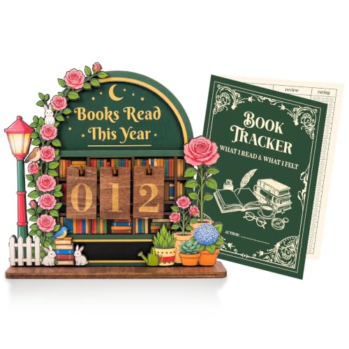 Woodamore Green Books Read This Year Counter - Vintage Wooden Book Counter Tracker Sign for Home Library Decor Book Lover Gifts for Readers Librarian Teacher Bookshelf Decor Accessories