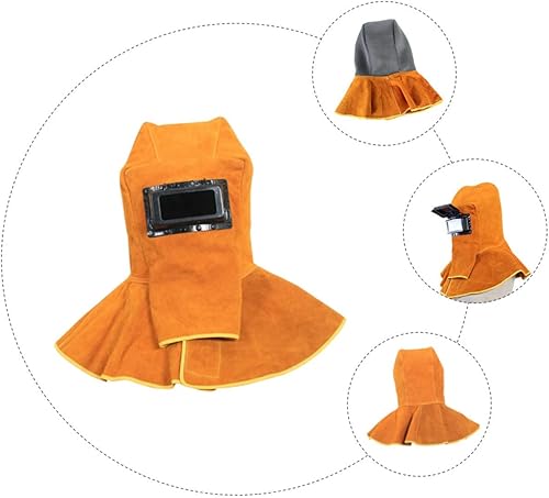 Miniatura 7 de jojofuny Máscara de soldadura de cuero, gorra de soldadura de cuero, visera de soldadura, sombrero de soldador, gorra de soldadura con cuello