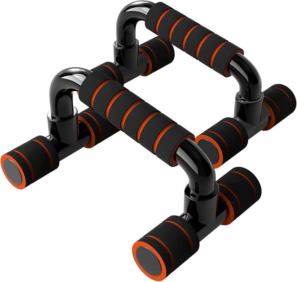 Push Up Bars with Non-Slip Foam Handles, Black and Orange, Strength Training Stand for Home Gym Workout-image-14
