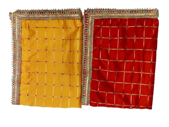 My God Gift Cloth, Aasan for Pooja & Mandir,Velvet puja Asan Silk Cloth, (18x24 INCH)(45X60 CM) (RED Yellow Check) Pack of 2-image-7