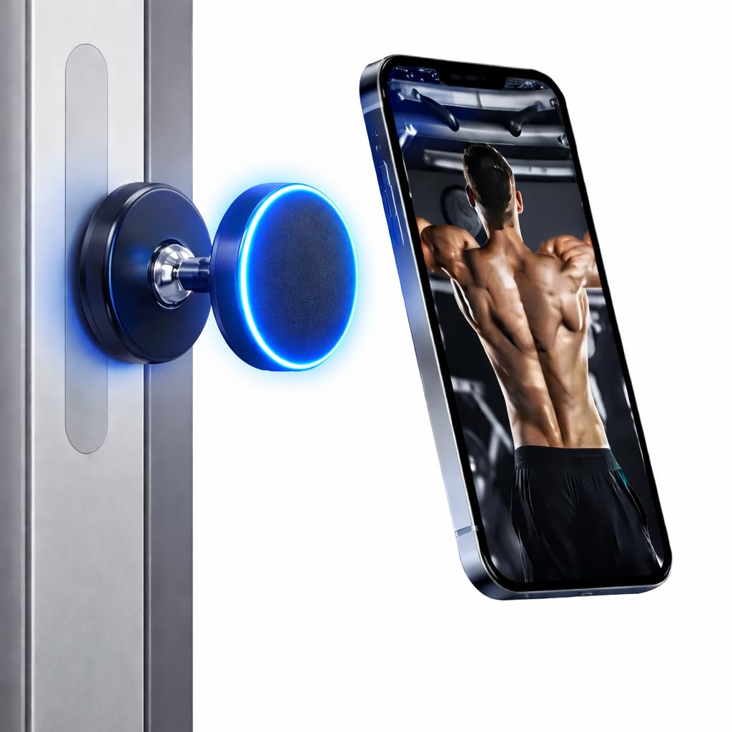 Mizi Magnetic Gym Phone Holder – N52 Dual Magnet Mount with Alloy Base & Ball Joint, Strong Magnetic Phone Stand for iPhone 12-17 Series, Attach to Metal Surfaces, Workout Essentials - Black