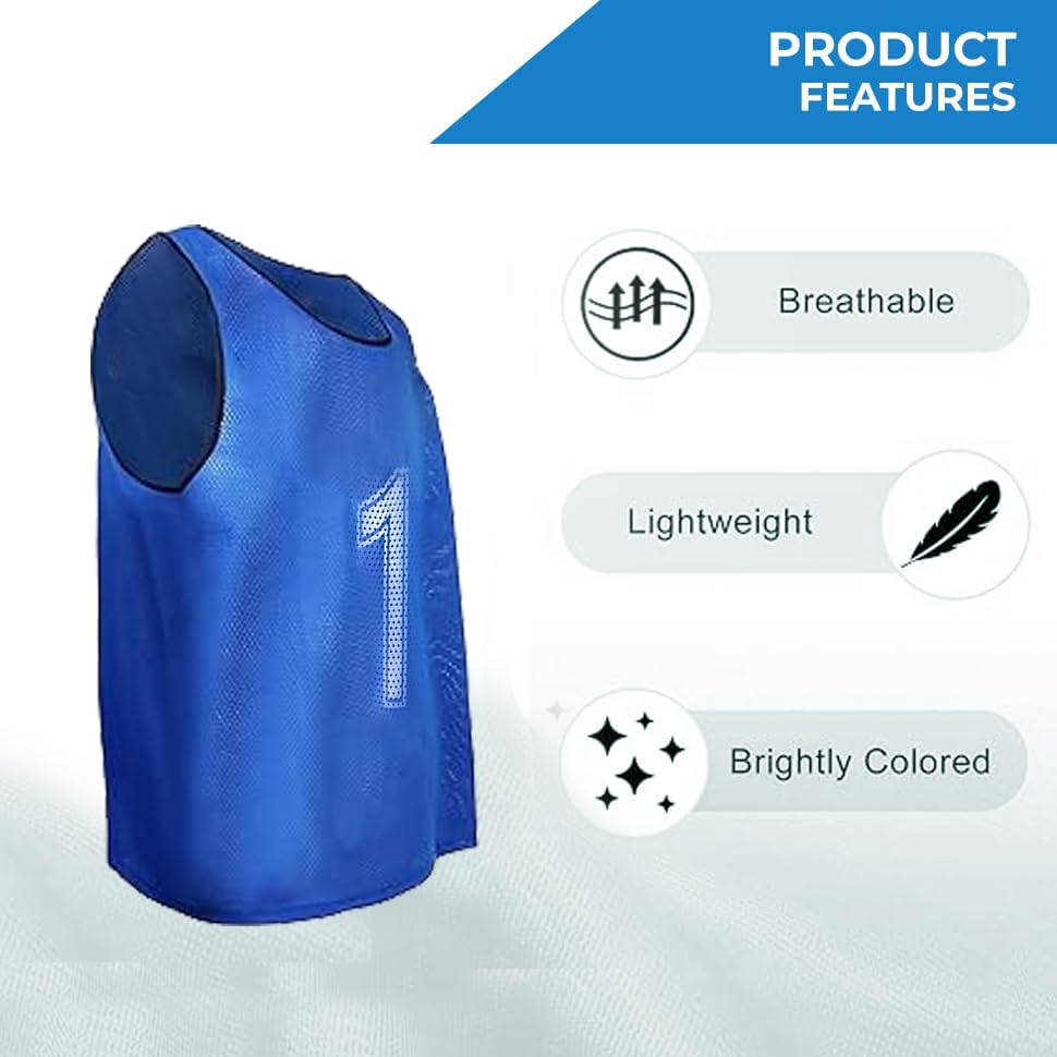 JAXTON Bright Blue Training Bibs Scrimmage Vests, 520 g, Medium, Sports Pinnies Set (1-10), Lightweight Team Training Gear for Soccer, Basketball, Football (Blue, XL) 2
