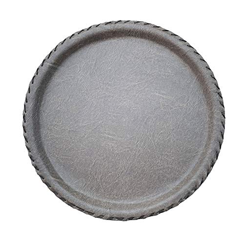 Anti Slip Leather Round Tray Handmade Serving Tray Decorative Vanity Tray Platter for Serving Breakfast Coffee Table Tea Dessert Handle Dinner Kitchen Perfume Jewelry Bed Bar Key Organizer Beige