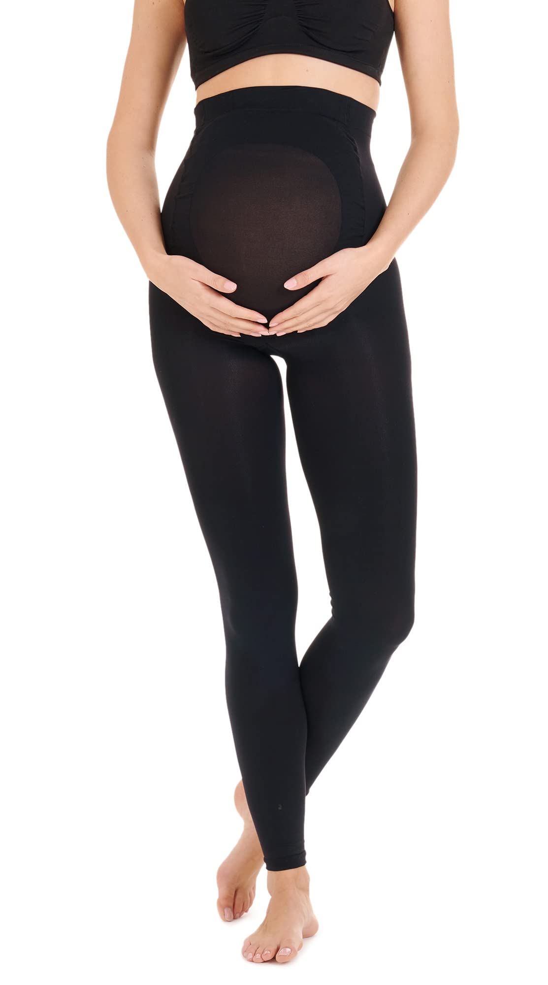 Herzmutter Umstandsstrumpfhose 80DEN ohne Fuß - Blickdicht-Matt - Schwarze Umstandsleggings - 1er & 2er-Set - 1420 (S-M, 2x)