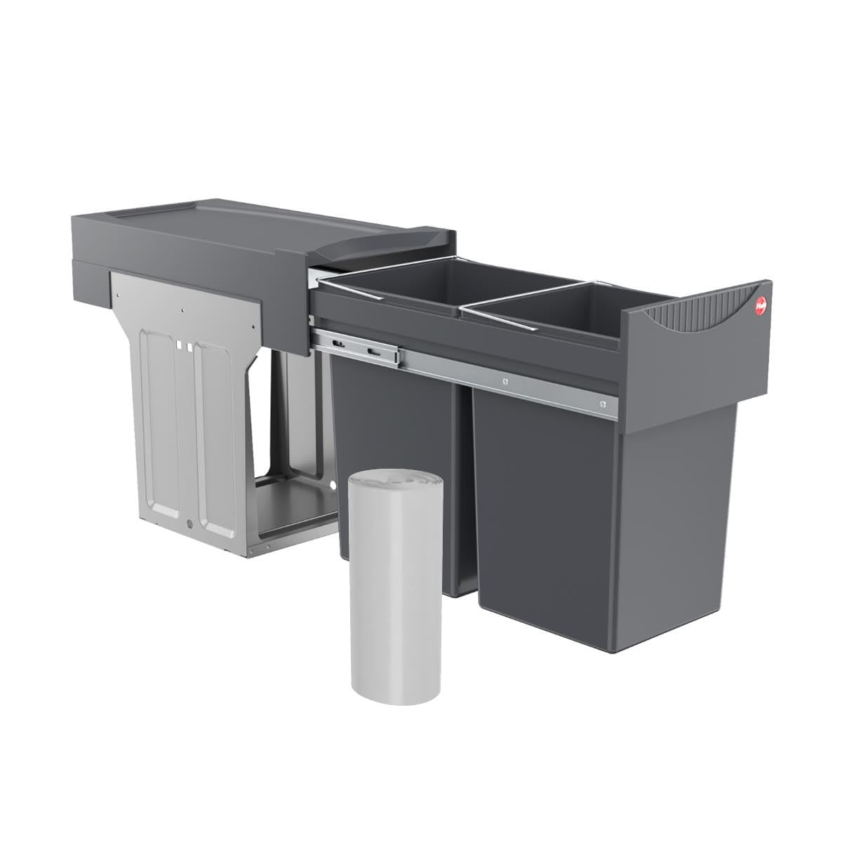 Hailo Abfallsammler TA Swing 3666104 | Einbau-Mülleimer 2x15L | Tandem Mülltrennsystem für Küchenunterschrank inkl. 50 Mülleimer-Müllbeutel