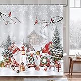 Bonhause Duschvorhang Weihnachten Wichtel Xmas Weihnachtsbaum Winter Duschvorhänge 180 x 180 cm Anti-Schimmel Wasserdicht Polyester Stoff Waschbar Bad Vorhäng für Badzimmer mit 12 Haken