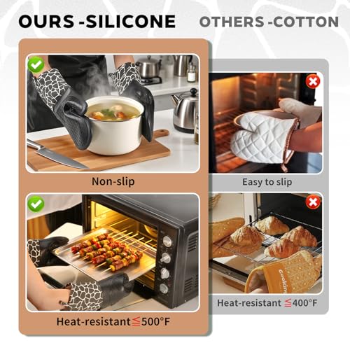 BAIWANT Silicone Oven Mitts, Double Oven Gloves Heat Resistant, Non-Slip BBQ Gloves Waterproof Kitchen Gloves 1 Pair and 2 Pot Holders for Kitchen Cooking Baking BBQ (Black) - Cosy Home Interiors BAIWANT Silicone Oven Mitts, Double Oven Gloves Heat Resistant, Non-Slip BBQ Gloves Waterproof Kitchen Gloves 1 Pair and 2 Pot Holders for Kitchen Cooking Baking BBQ (Black) - Image 3