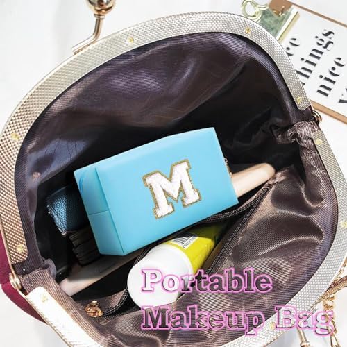 Hbhhpov Small Personalized Initial Letter Makeup Bag,Cute Waterproof PU Leather Chenille Letter Cosmetic Bag Travel Makeup Bag,Preppy Makeup Pouch Toiletry Zipper Pouch Organizer for Women and Girls — view 2