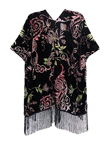Image of MJ SERECA Women's Burnout Velvet Kimono Cardigan Cover Up with Tassel