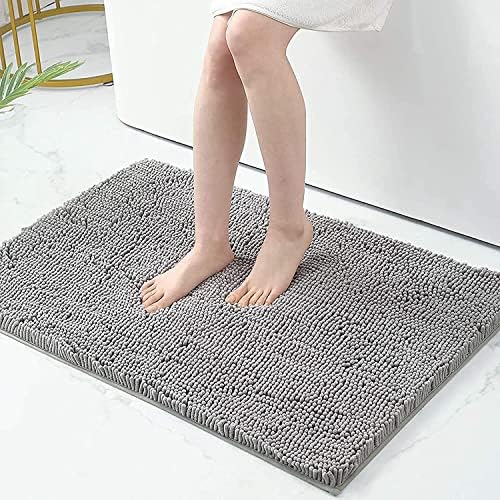 Smiry Chenille Bath Mat, 40 x 120 cm, Non-Slip Super Absorbent Bathroom Mat Extra Soft Fluffy Bath Mats for Bathroom Thick Machine Washable Floor Mats Rugs Runner, Black