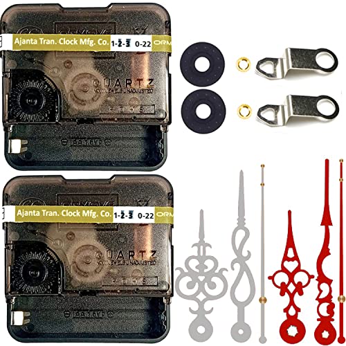 Image of YOPY Combo of 2 Ajanta Mfg. Battery Operated Plastic Ticking Clock Movement Machine with Hands (Silver+Red) (Desing 8)