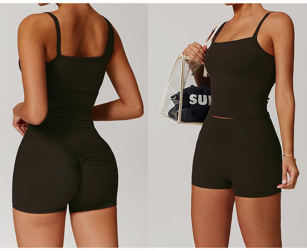 EnShine Tela Womens High Waisted Tummy Control Workout Shorts Pants,Yoga Athletic Gym Butt Lifting Shorts for Women. Black